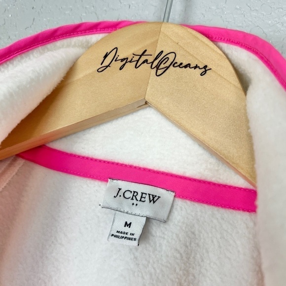 J Crew Sherpa Jacket, Ivory White & Neon Pink M - Fleece, Snap Button Up, Winter - Picture 4 of 11